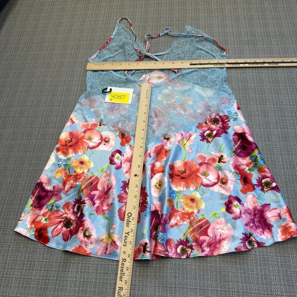 Victorias Secret Babydoll Large Light Blue Floral Lace Chemise‎ Nightgown Slip